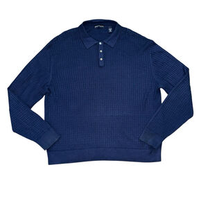Grant Thomas Cable Knit Polo sweater XXL Blue Long Sleeve Silk